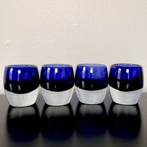 Crate & Barrel (4) Sapphire Blue Diva Votive Candle Holders Thick Glass